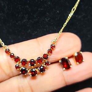 14k sets garnet necklace and garnet earrings